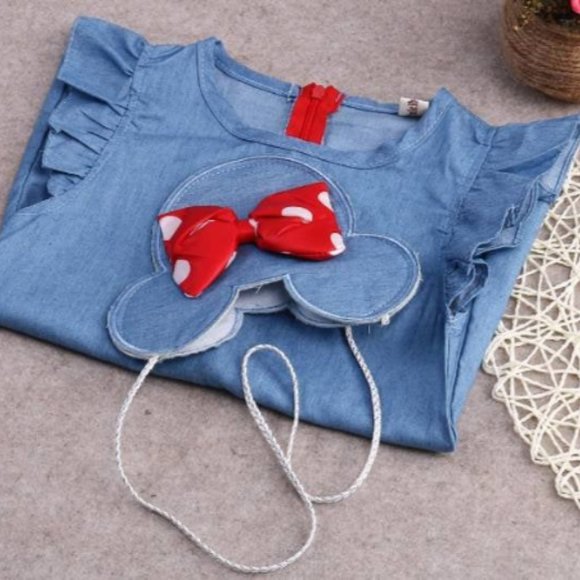 Minnie Mouse Girl Dress Disney Outfit Dress First Birthday Smash Cake Denim - Picture 2 of 7